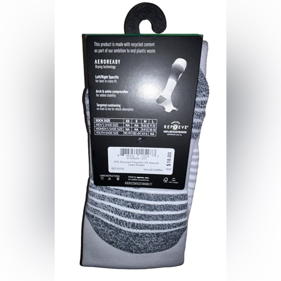 Adidas Team Speed OTC Soccer Socks 1 Pair Youth 13C-4Y Gray & White w Logo NEW! - Picture 3 of 11